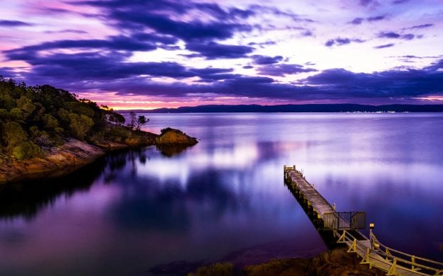 Sunset over lake in Freycinet, Australia