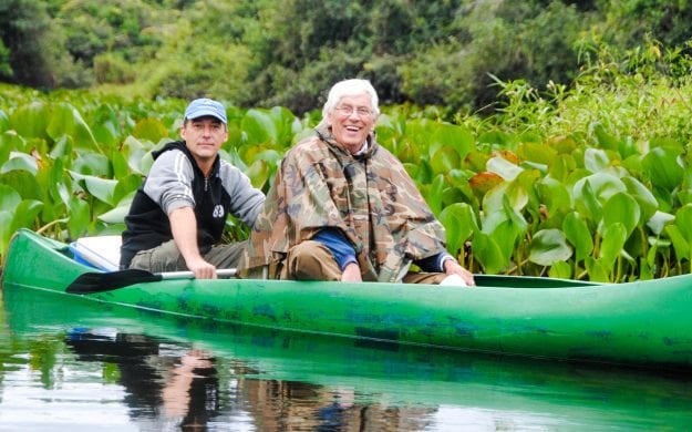 Travelers in canoe on Brazil trip