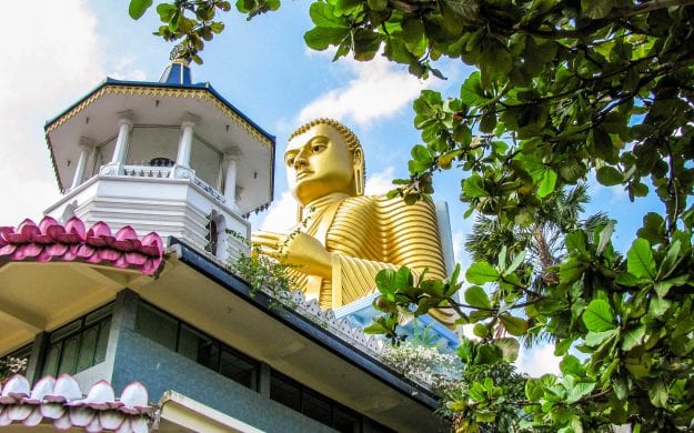 Large golden Buddha statue in Sri Lanka