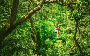 Woman on zip line