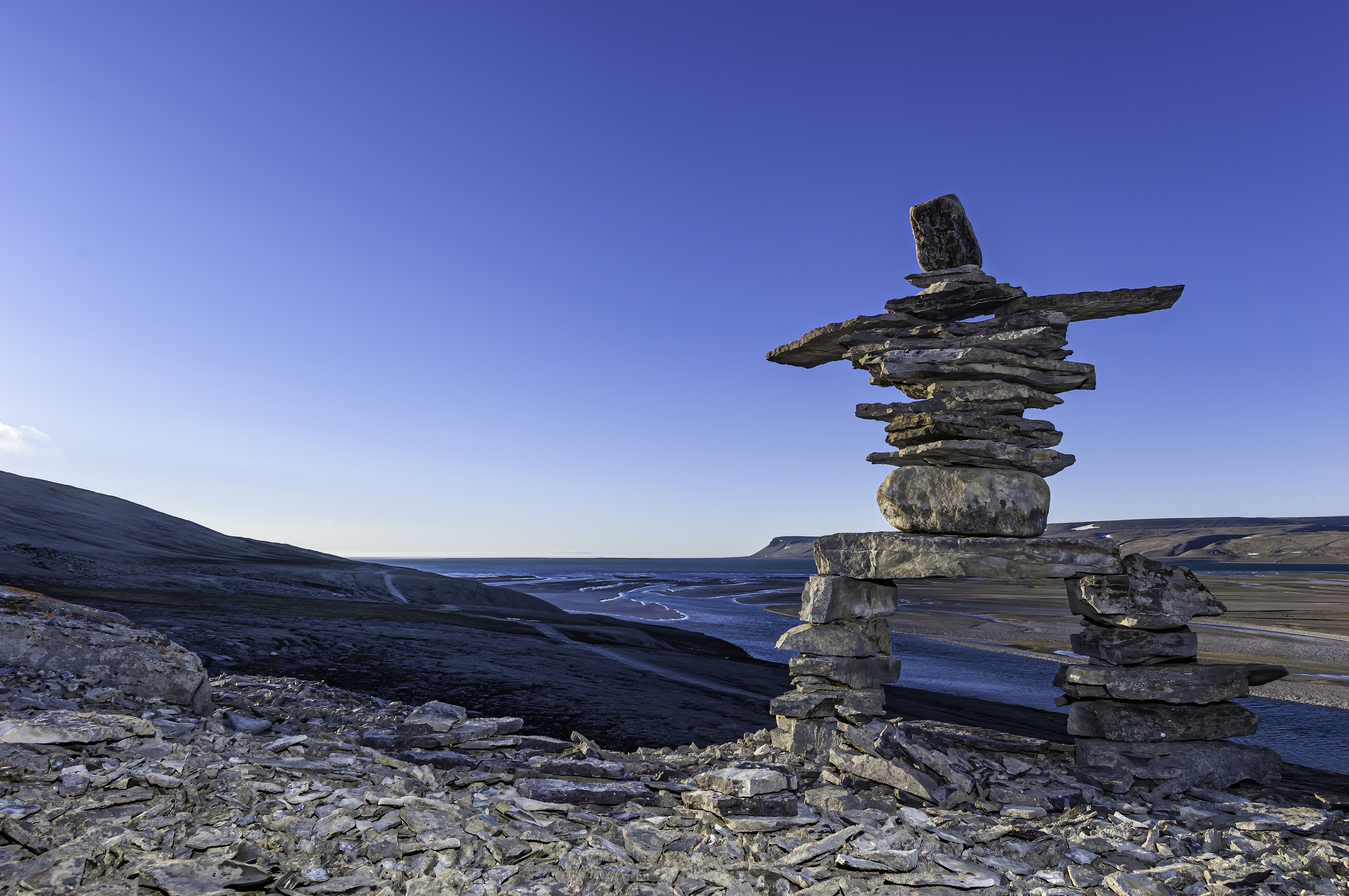 Canada; Canadian Arctic; Inukshuk Marker on Somerset Island; Nunavut