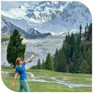 Woman in front of mountain in North Pakistan