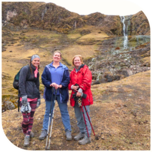 Three women hiking in the Andes